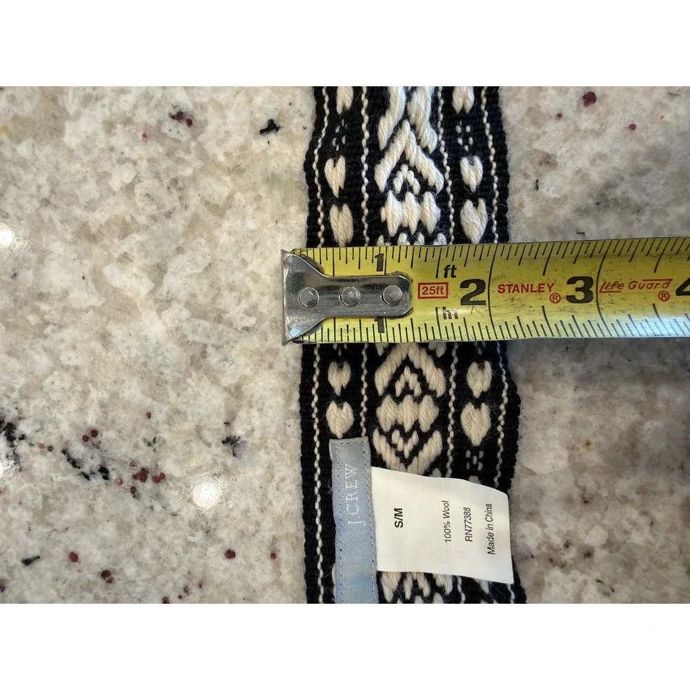 J.Crew S/M Black & Cream Wool Fair Isle Knit‎ Belt